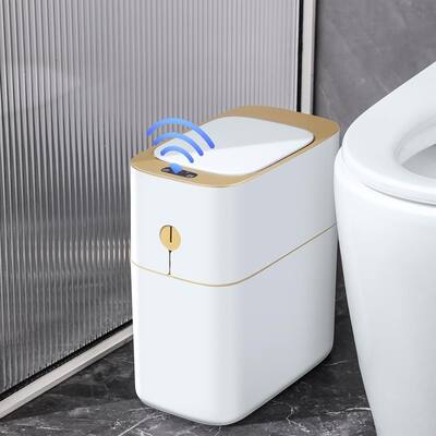 White with Gold Bathroom Trash Can,4 Gal Slimline Privacy Garbage Can - N/A