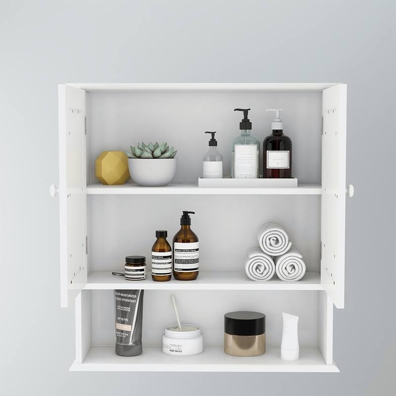 21.65 in.White Bathroom Wall Cabinet with Double Mirror Doors,Shelves