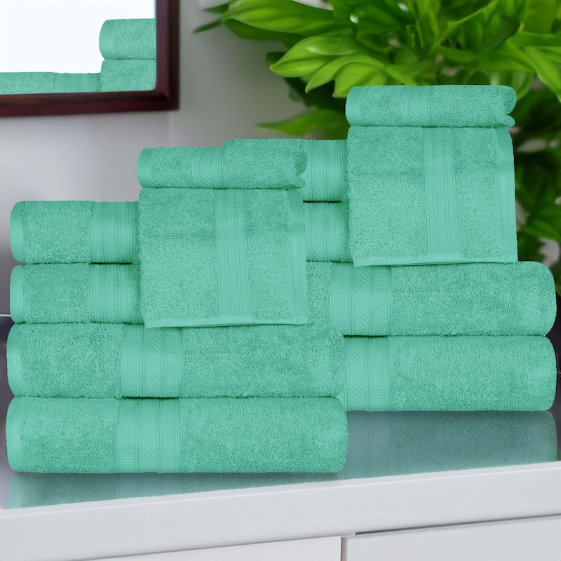 Superior Atlas Cotton Plush Absorbent Heavyweight 12 Piece Towel Set - Rivulet
