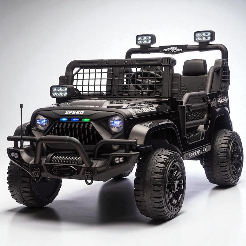 24V 2-Seater Kids Ride On Truck with Remote Control, Dual Motors, LED Headlights, Bluetooth Music, USB/MP3 & 4-Wheel Suspension - Black