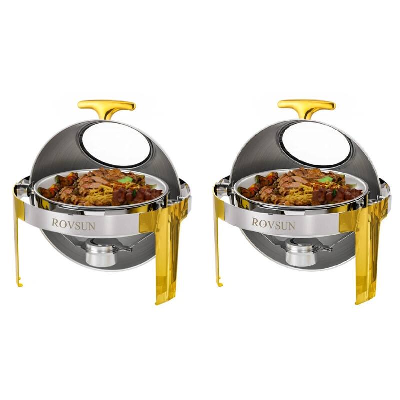 1/2 Set 6 QT Stainless Steel Round Roll Top Chafing Dish - 2-Set