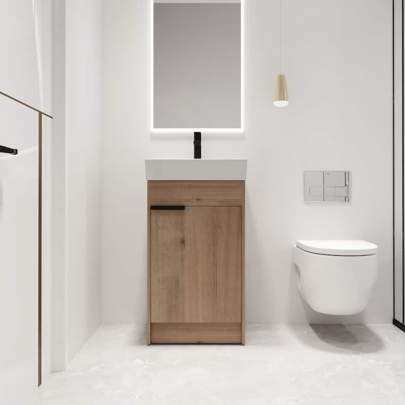 Malwee 18" FreeStanding Bathroom Vanity, Floor Stand Bathroom Vanity with Ceramic Sink,Soft Close Door and adjustable shelf