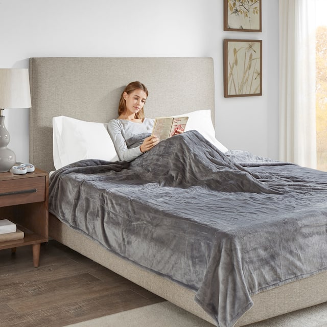 Beautyrest Heated Plush Secure Comfort Blanket - King - Grey