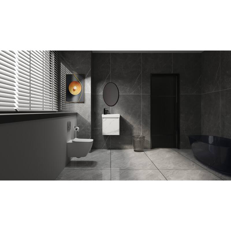 20" Wall-Mounted Bathroom Vanity with Ceramic Sink, Storage Cabinet with Door, Engineered Wood Base