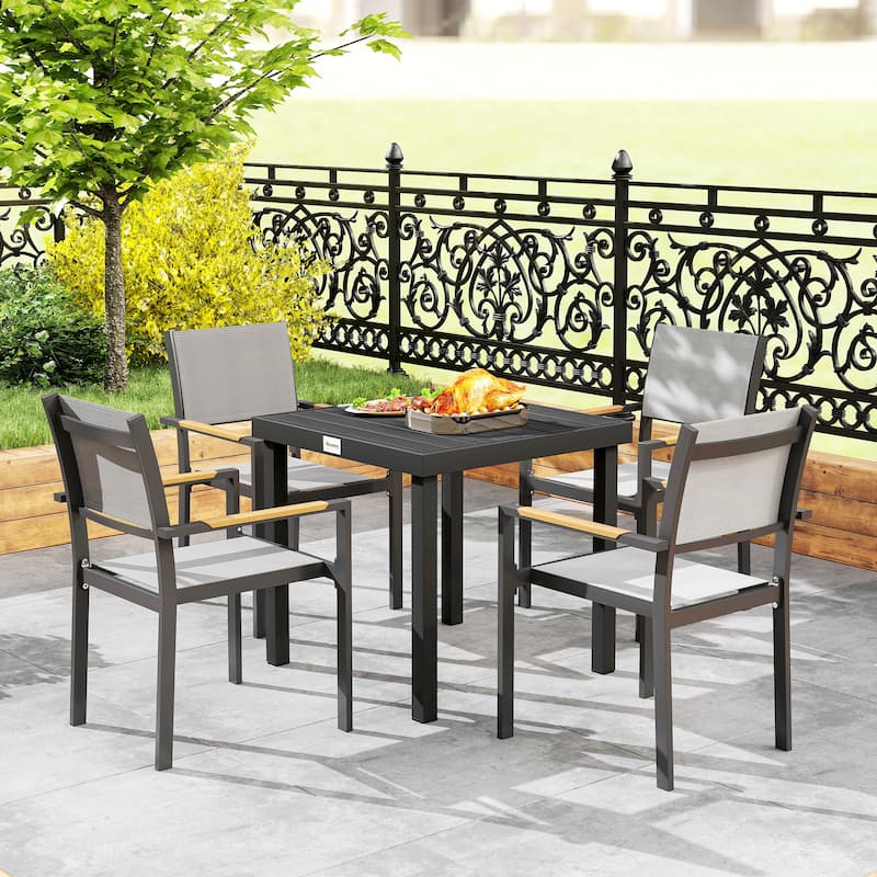 Outsunny Patio Dining Table for 4, Rectangular Aluminum Outdoor Table for Garden Lawn Backyard, Black