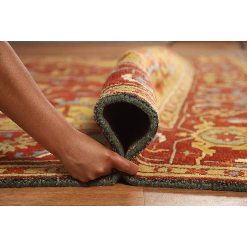 Red Medallion Heriz Serapi Indian Area Rug Hand-Knotted Wool Carpet - 8'8" x 11'9"