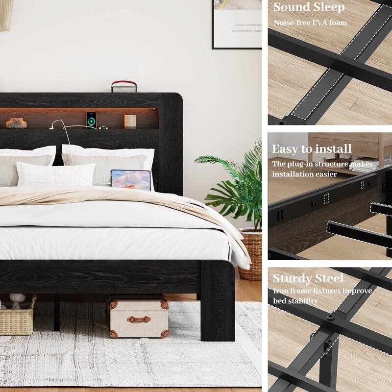 Modern Bed Frame USB Charging & Storage