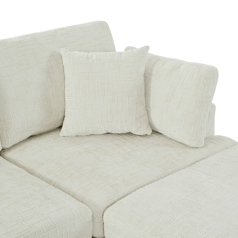 6-Piece U-Shaped Sectional Corner Sofa with Movable Ottoman and Durable Chenille Fabric for Versatile Living Spaces