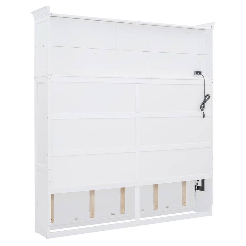 Queen Size Murphy Bed Wall Bed with Top Storage Shelves, Luxurious Foldable Storage Bed Frame with Charging Station