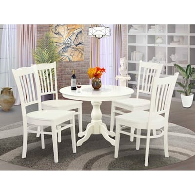 HomeStock 5-Piece Linen White Finish Solid Wood Top Dining table with 4 Chairs with Slat Back