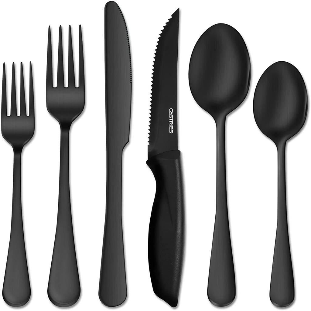 Black Silverware Set, 24 Piece Matte Stainless Steel Silverware Flatware Cutlery Set for 4, Include Knife Fork Spoon, (Black)
