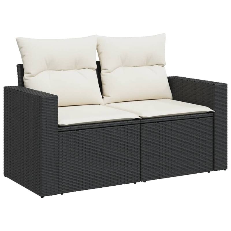 vidaXL Patio Sofa with Cushions 2-Seater Modular Couch Loveseat Poly Rattan - 24.4 x 51.6 x 27.2 in