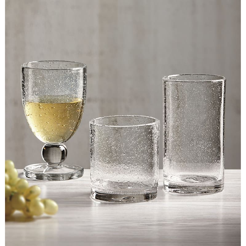Bubble Glass Double Old Fashioned Drinkware - Clear 15oz Glasses, Dishwasher Safe, 4" H x 3.5" Dia, Set of 2