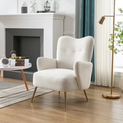 Modern Teddy Short Plush Particle Accent Chair with Golden Metal Legs
