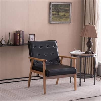 PU Leather Black/Brown Mid-century Accent Chair