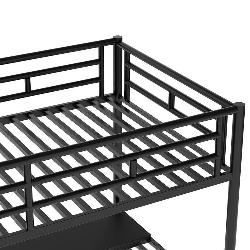 Twin Metal Loft Bed with Storage Ladder, Desk, and Guardrails