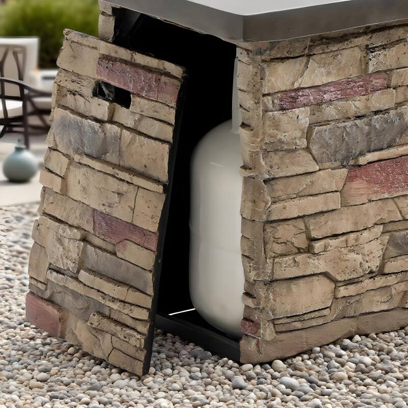 GDFStudio - Modern Outdoor 42" Propane Gas Fire Pit Table with Hidden Tank Storage & Removable Steel Lid, Cover Included
