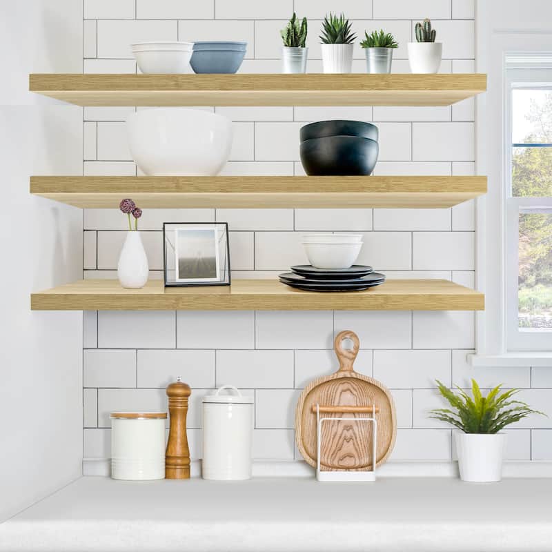 Sorbus Extra Large Floating Shelves Set of 3, Long Faux Wood Wall Mounted Floating Shelves - 9.25"L X 47” W X 1.5” H