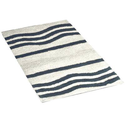 Mainstays Striped Bath Rug Super Soft Cotton Machine Washable 20" x 30" - Navy - 20x30