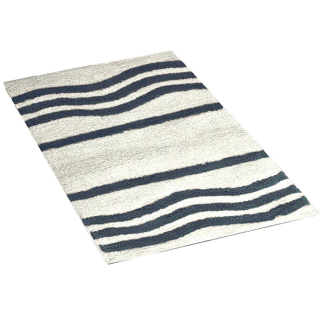 Mainstays Striped Bath Rug Super Soft Cotton Machine Washable 20" x 30" - Navy - 20x30