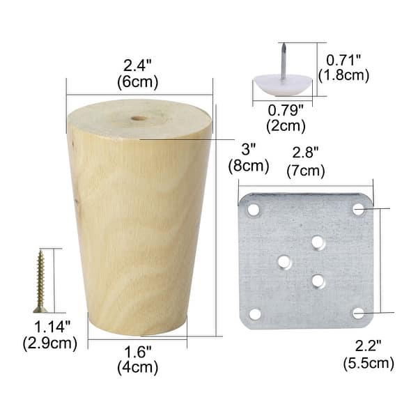 3" Wood Furniture Leg Chair Feet Replacement Height Adjuster 4pcs Height 8cm/3 Inch Bed Bath
