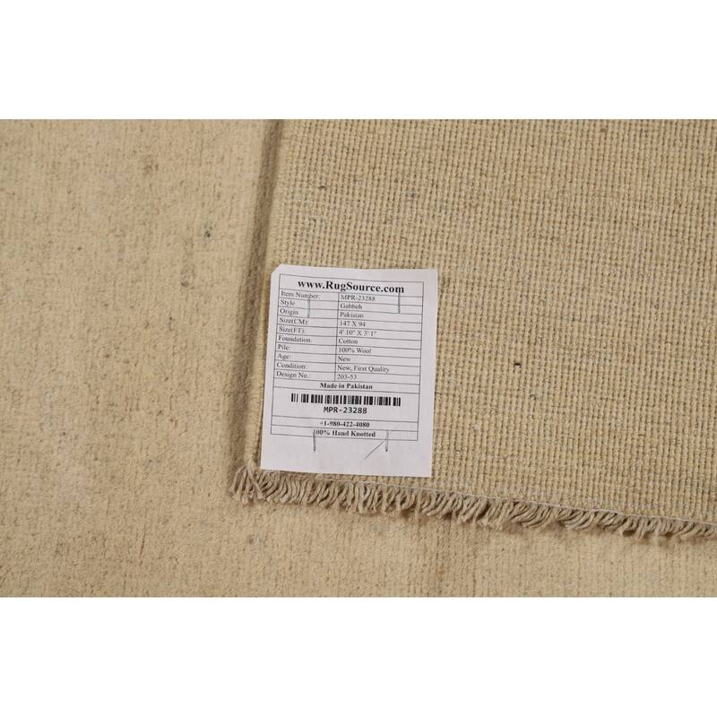 Modern Solid Gabbeh Foyer Rug Hand-Knotted Wool Carpet - 3'1"x 4'10"