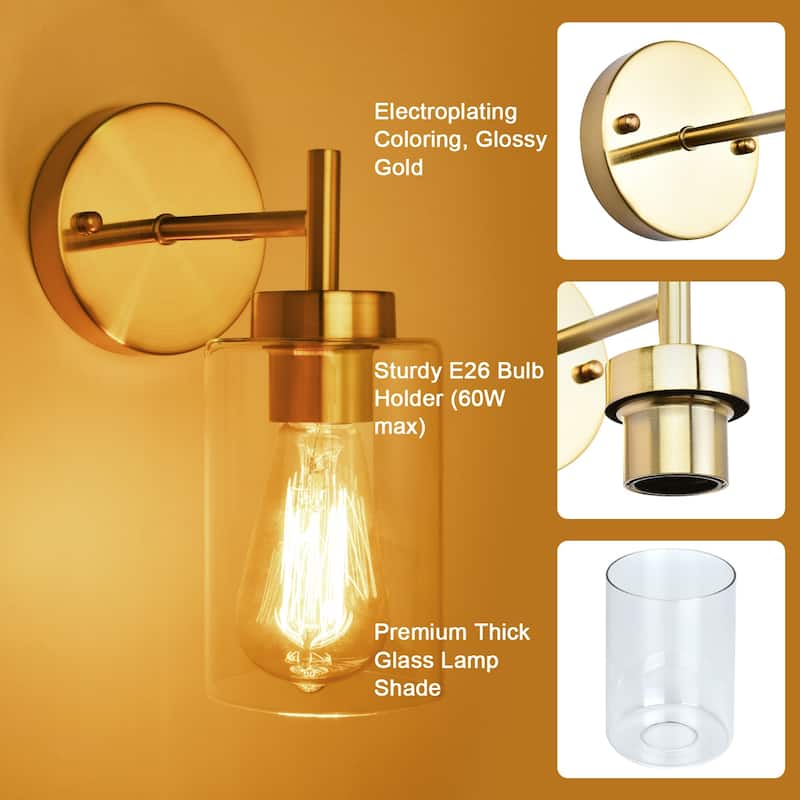 1-Light Modern Bathroom Vanity Light with Clear Glass Shades, Classic Wall Sconces for Dining Room Living Room