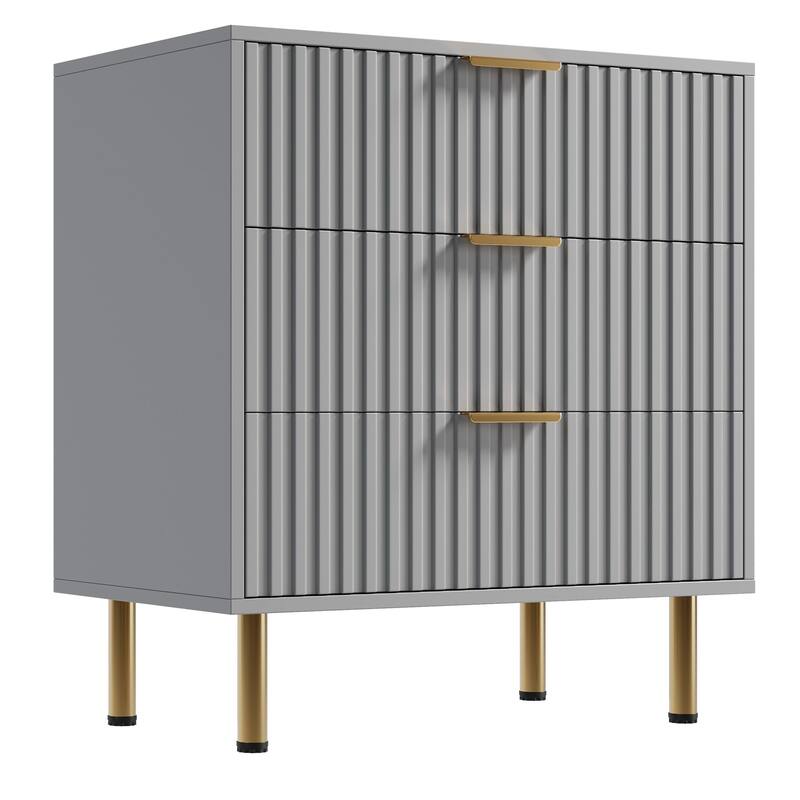 Fluted 3 Drawer Dresser for Bedroom, Modern Wooden Chest with Deep Drawers and Wide Top