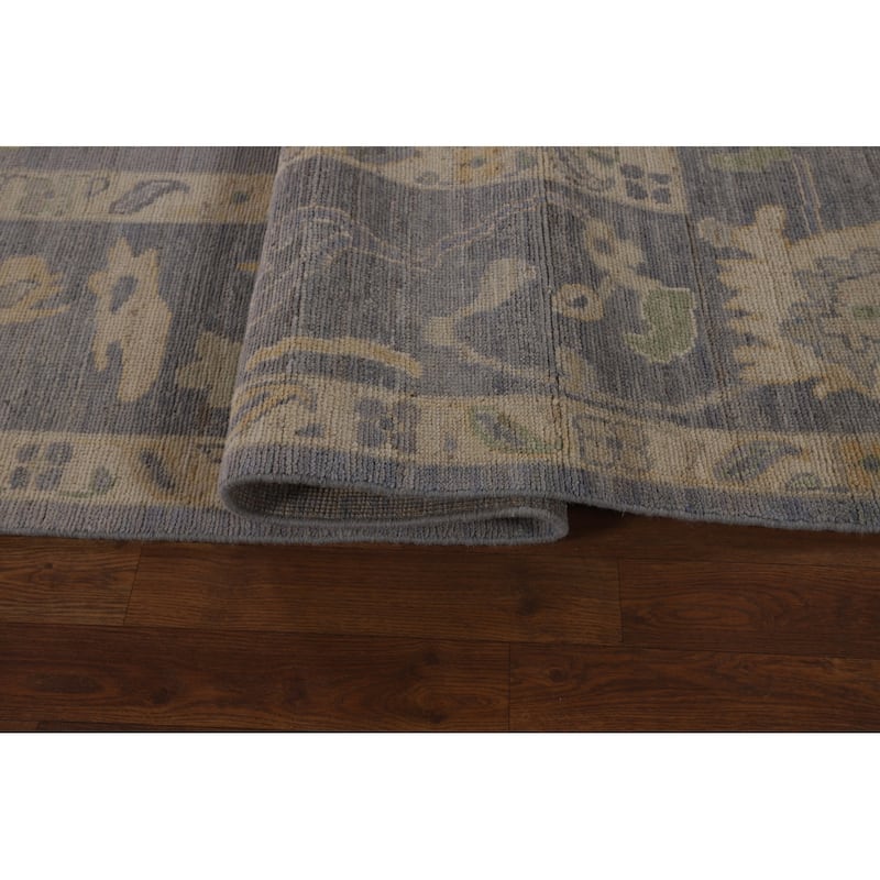 Blue Floral Oushak Turkish Large Rug Hand-Knotted Wool Carpet - 9'11"x 14'0"