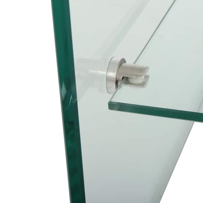 Roomfitters Modern Tempered Glass Coffee Table with 12 mm Bent Top & 8 mm Shelf, Clear Minimalist Living Room Table