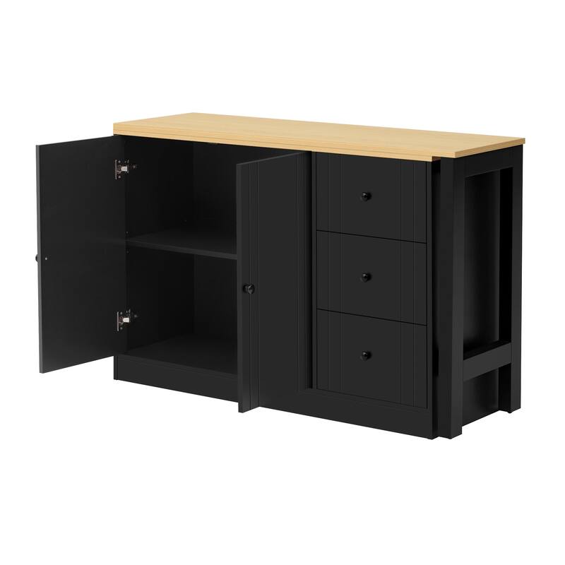 89.7" Wooden Sideboard with Extendable Table, 2 Doors & 3 Drawers Storage Cabinet for Living Room, Study, Kitchen