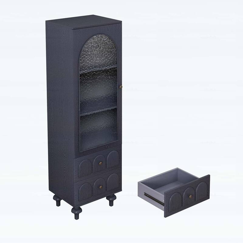 Tall Storage Cabinet with Glass Door,Two Drawers,and Adjustable Shelf for Versatile and Stylish Organization in Any Room