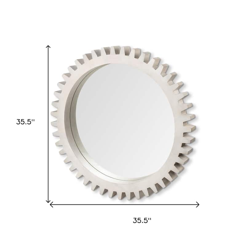 HomeRoots 36" White Abstract Wood Framed Accent Mirror - 35.5' X '35.5' X '3.5