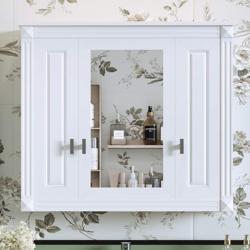 Bathroom Wall Cabinet with Mirror, Wall Mounted Medicine Cabinet with 4 Shelves, Mirrored Door Over Toilet Storage Cabinet