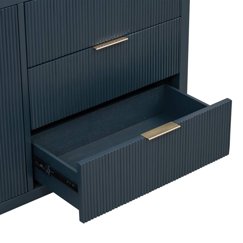 60" MDF Wave Design Console Tables - 2 cabinet & 3 Drawers with Acacia Wood Legs