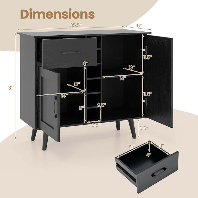 Costway 2-Door Wine Bar Cabinet Kitchen Sideboard Buffet with Drawer & - See Details