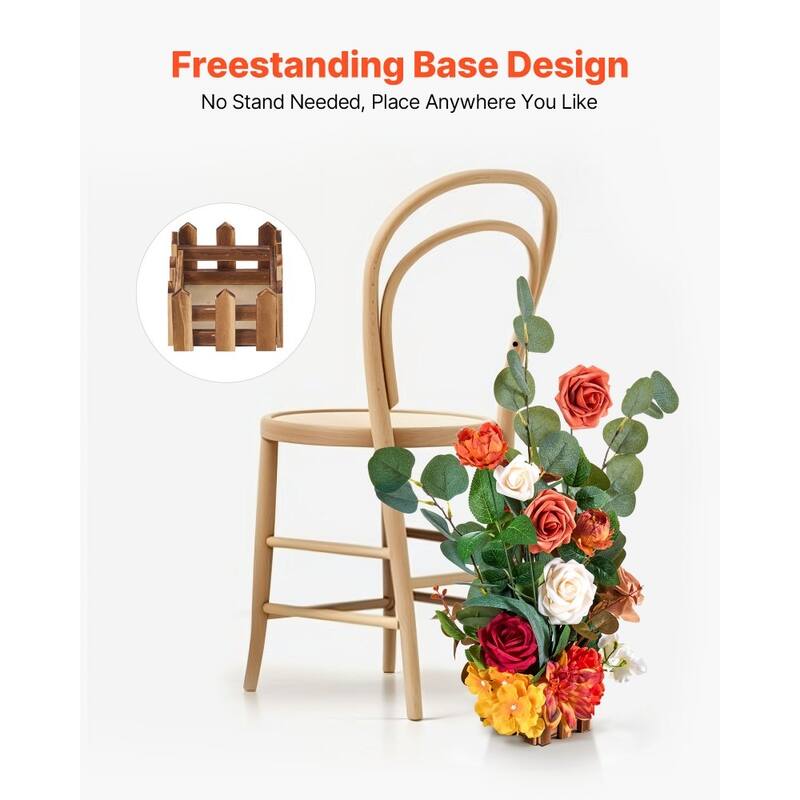 Orange Silk Rose Centerpieces Set of 4 with Wood Base for Weddings - 17.7 x 9.8 x 9.8 inch