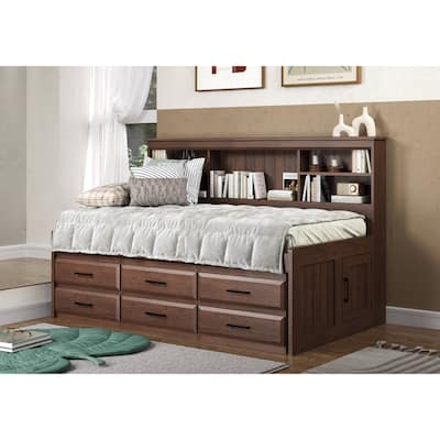 American Furniture Classics Solid Pine Twin Daybed with 6 Sturdy Drawers in Classic Walnut