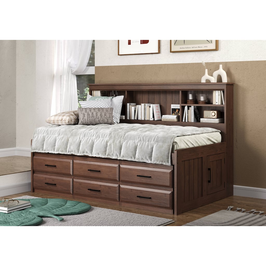 American Furniture Classics Solid Pine Twin Daybed with 6 Sturdy Drawers in Classic Walnut