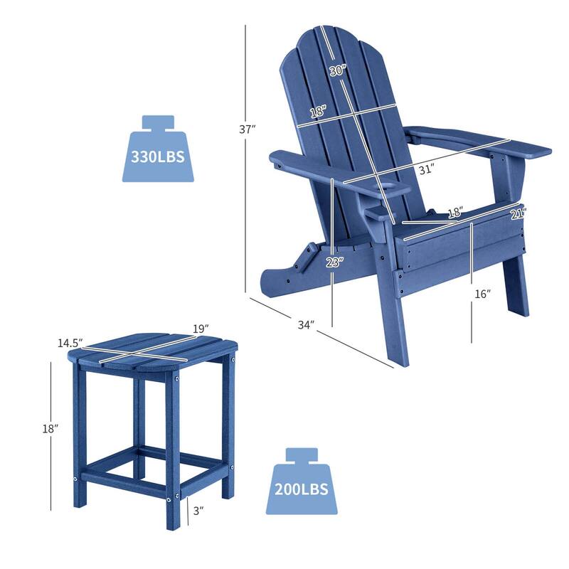 Costway 3 PCS Patio Adirondack Chair Side Table HDPE Weather Resistant - See Details