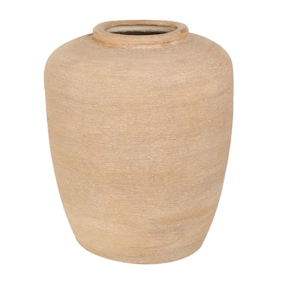 Ceramic Wide Textured Decorative Vase - Beige - Roche River Decor