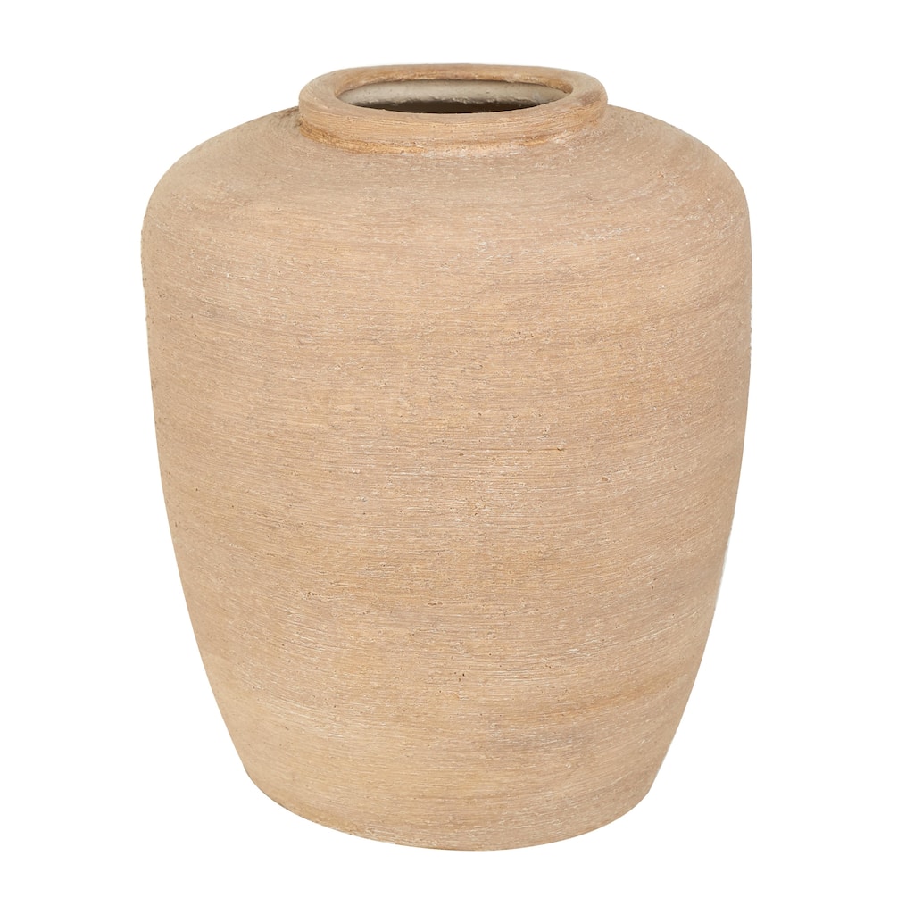 Ceramic Wide Textured Decorative Vase - Beige - Roche River Decor