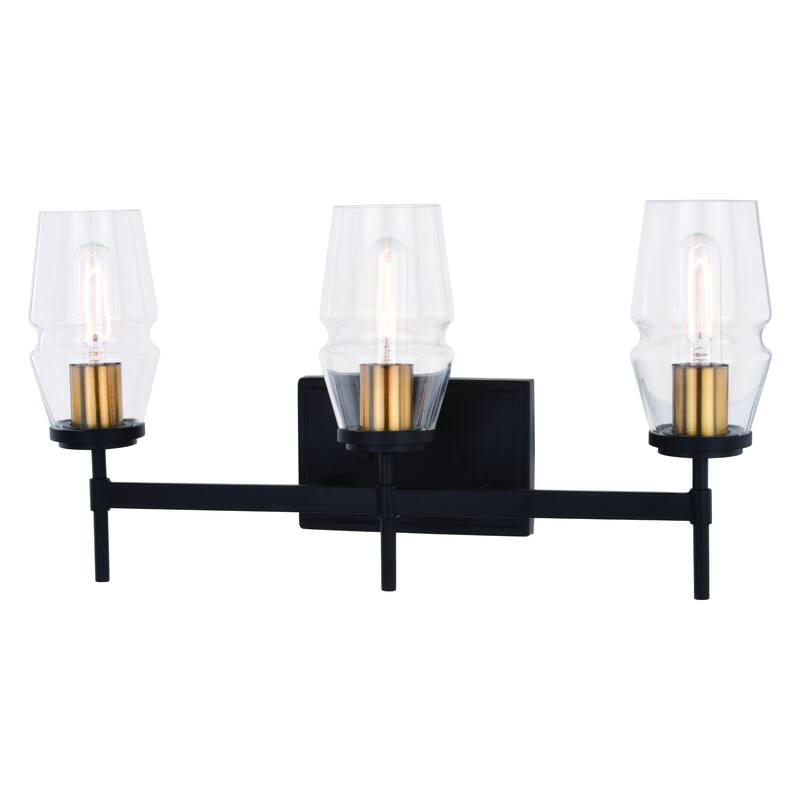 Warren Black and Brass Mid Century Modern Bathroom Vanity Wall Sconce Light Fixture Clear Glass