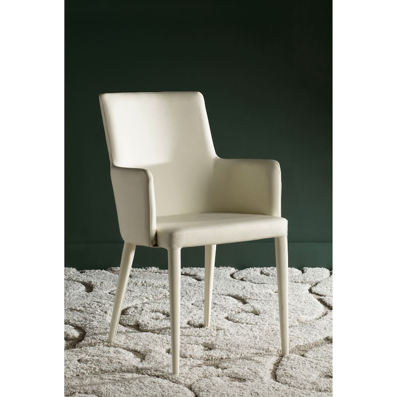 SAFAVIEH Elois Mid-Century Dining Modern White Arm Chair - 23.6" W x 21.6" L x 35.5" H - 24"Wx22"Dx36"H