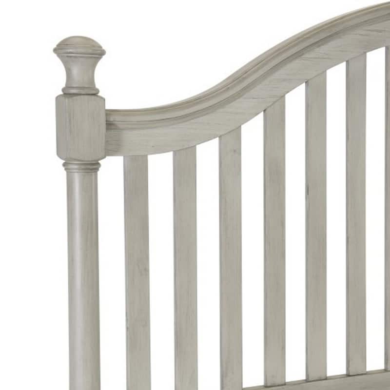 Ugo Queen Bed, Slatted Arched Headboard, Finial Accents, Gray Wood Frame