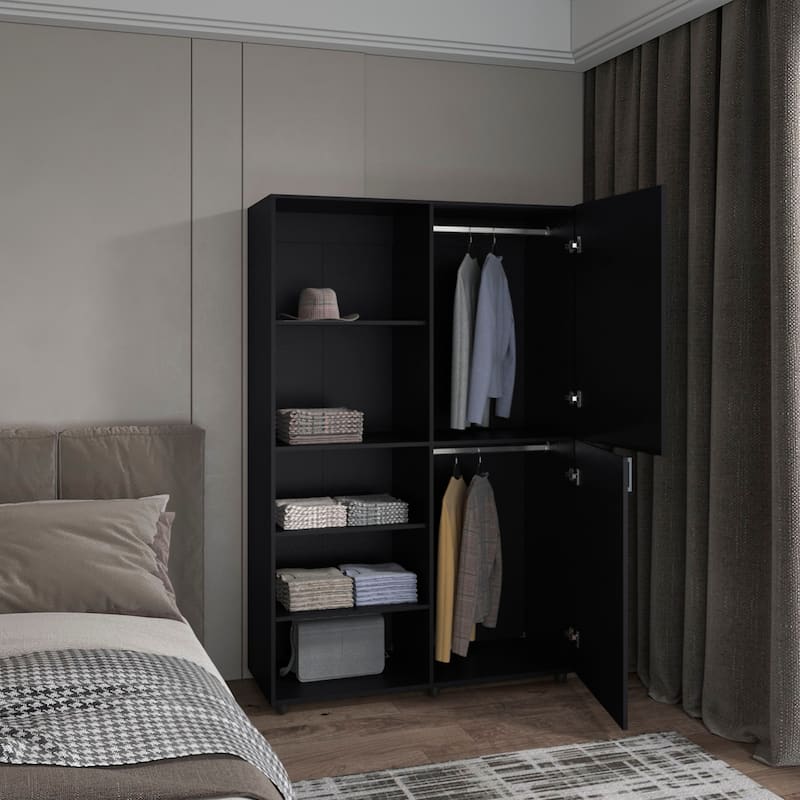 High Two Door Freestanding Armoire With Hanging Rod And Interior Shelves,Compact Bedroom Wardrobe