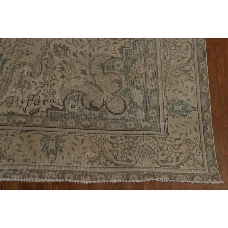 Geometric Tabriz Persian Vintage Rug Bedroom Handmade Wool Carpet - 9'6" x 12'7"