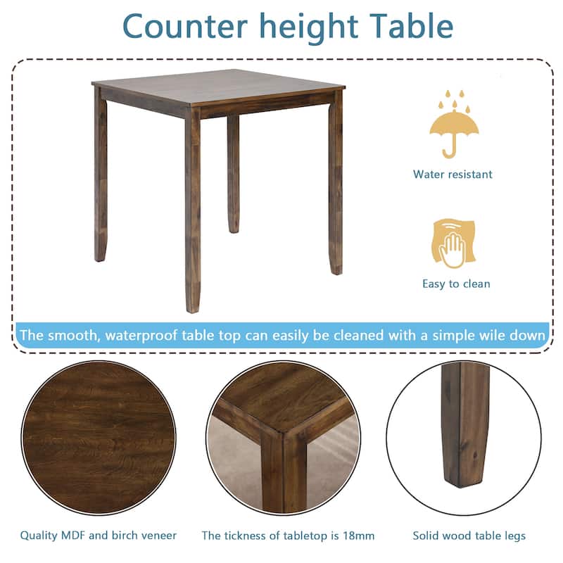 Counter Height Dining Table Set, 5 Piece Dining Table and Chair Set with Square Table and 4 Upholstered Chairs