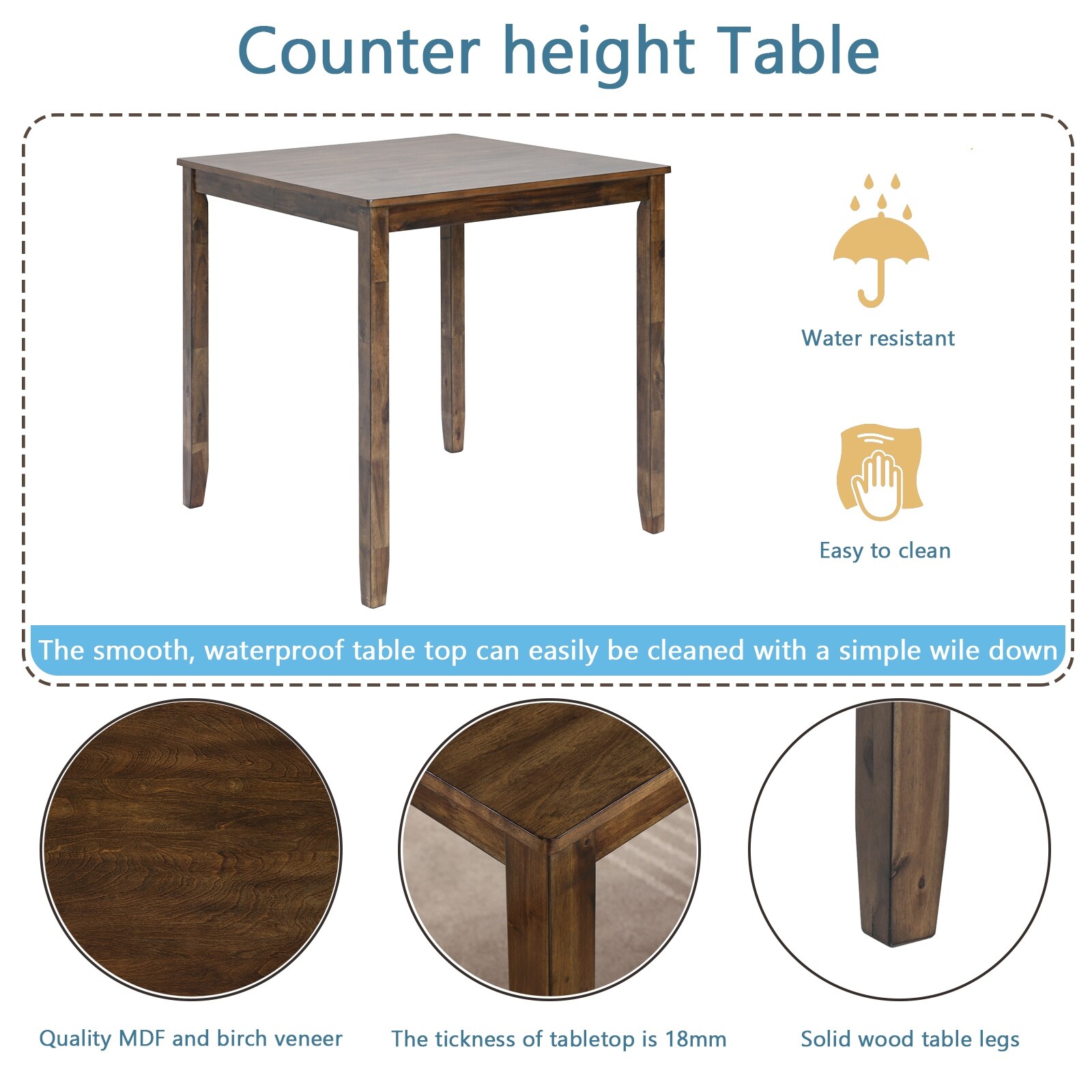 Counter Height Kitchen Table Set with Square Table and 4