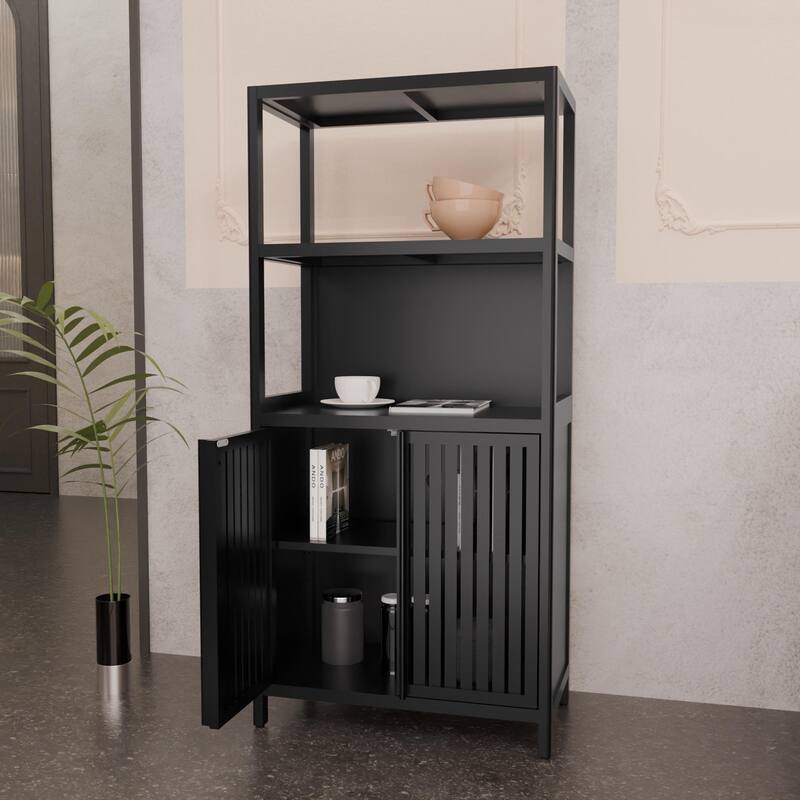 Versatile Bamboo Storage Solution: 2-Door Floor Cabinet for Bathroom, Kitchen & Entryway‌